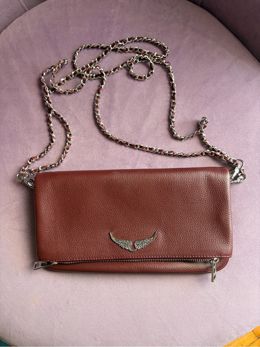 Zadig & Voltaire Brown Leather Crossbody Chain Wallet - Women's Bag